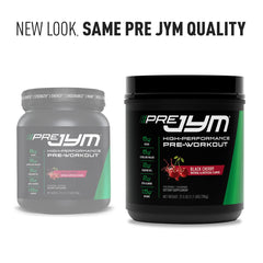 JYM Pre JYM junto a una botella para comparar escala y mostrar tamaño real del envase