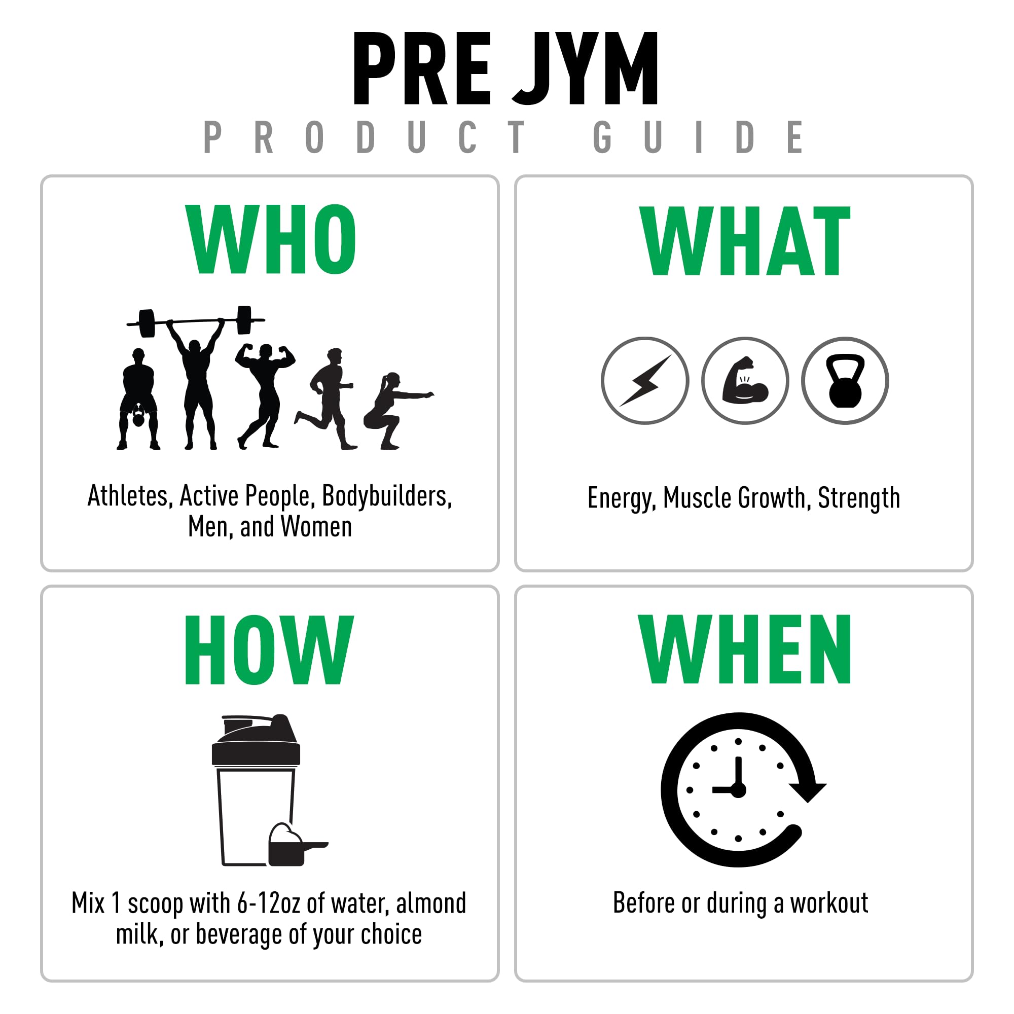 JYM Pre JYM porción en cuchara junto a mano para comparar tamaño, dosificación práctica