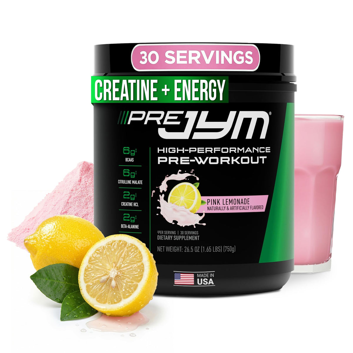 JYM Pre JYM envase frontal mostrando etiqueta clara y beneficios