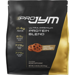 JYM Pro JYM envase frontal mostrando etiqueta y sabor chocolate cookie crunch, transmite confianza