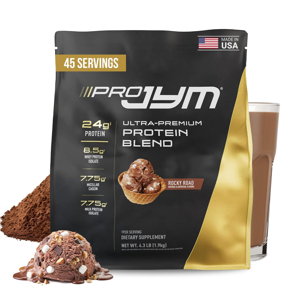 JYM Supplement Science envase frontal Pro JYM Rocky Road mostrando claridad de ingredientes