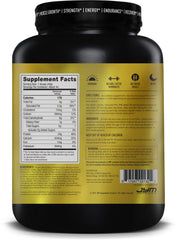 JYM Supplement Science envase Pro JYM sobre banco de gimnasio para uso postentreno