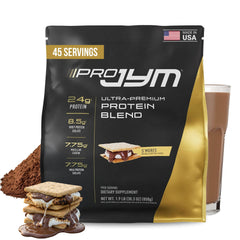 JYM Pro JYM S'Mores frente del envase mostrando etiqueta y beneficio proteico