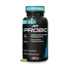 JYM ProBio frontal del envase mostrando dosis y cepas para salud intestinal