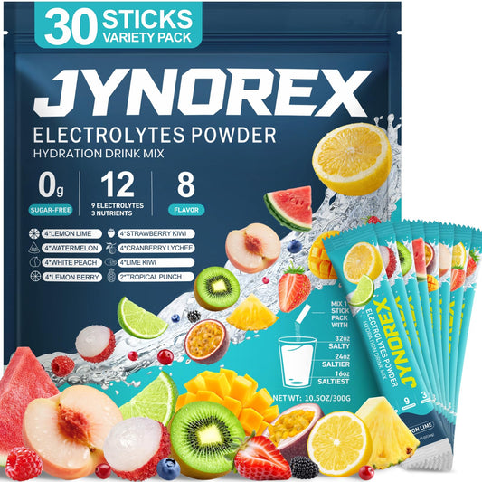 JYNOREX paquete frontal mostrando sticks y beneficios de hidratación rápida