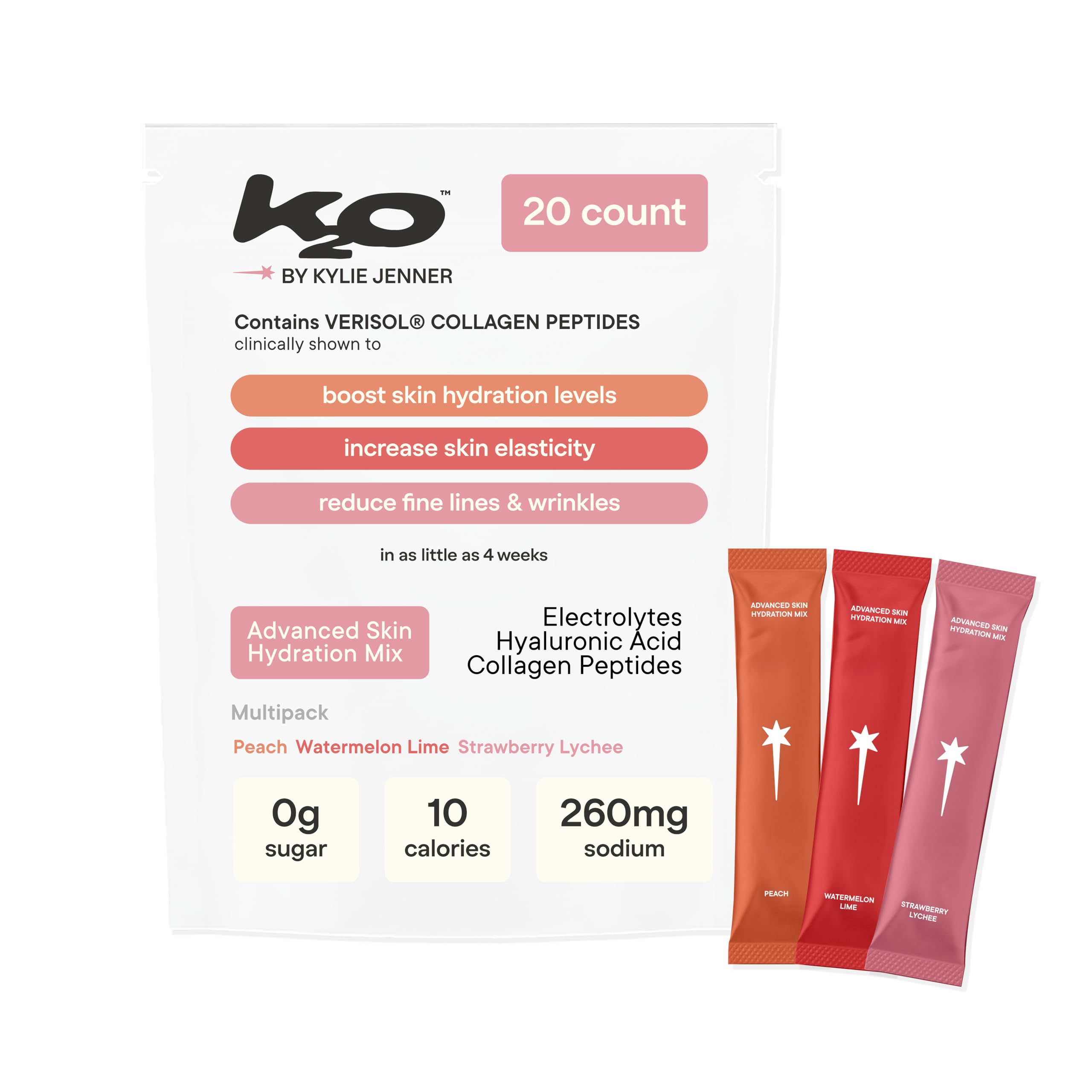 k2o frente del empaque mostrando variedad y beneficios visibles