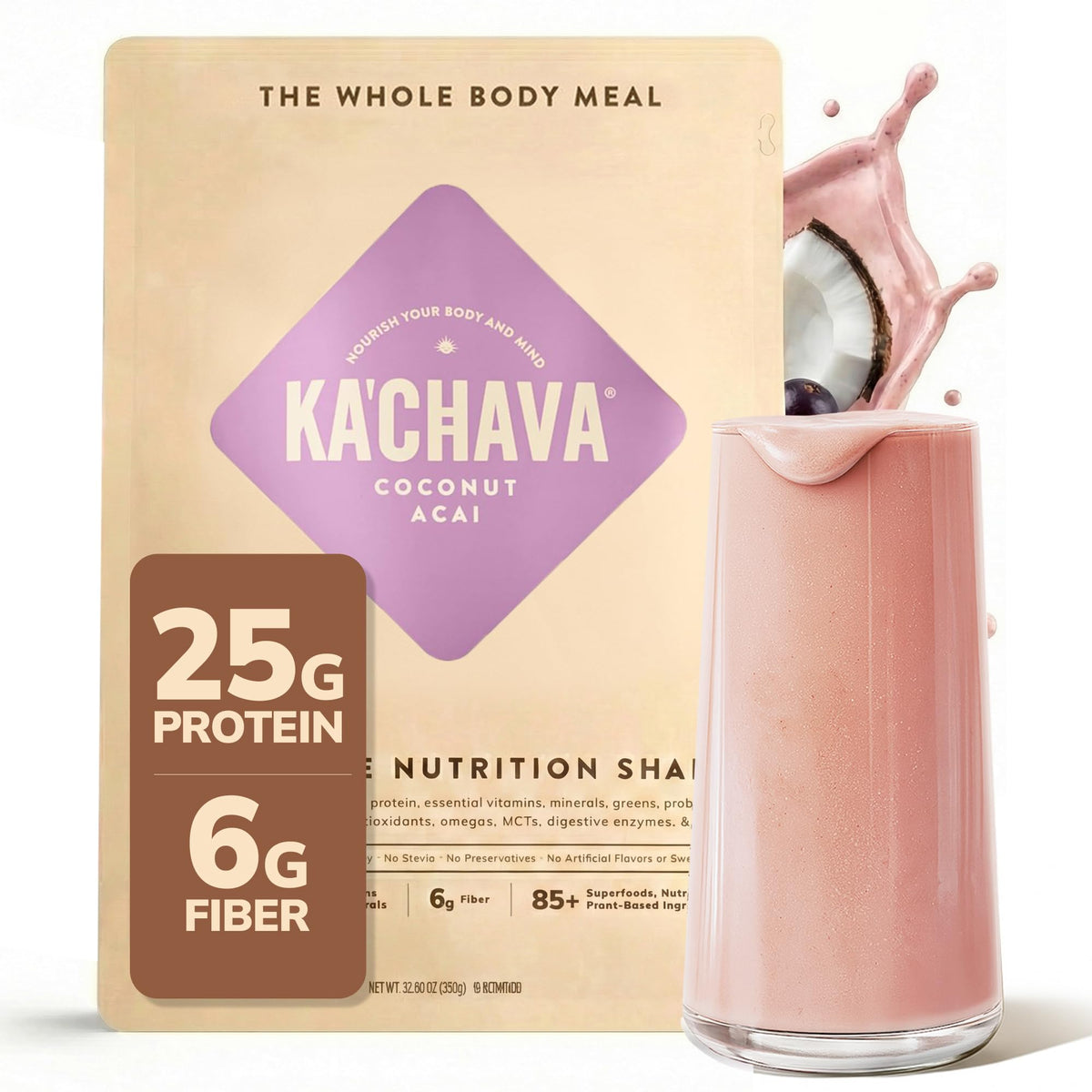Ka'Chava envase frontal Coconut Acai mostrando diseño y cantidad