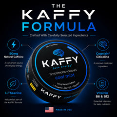 Kaffy detalle del contenido en polvo húmedo, liberación rápida de cafeína