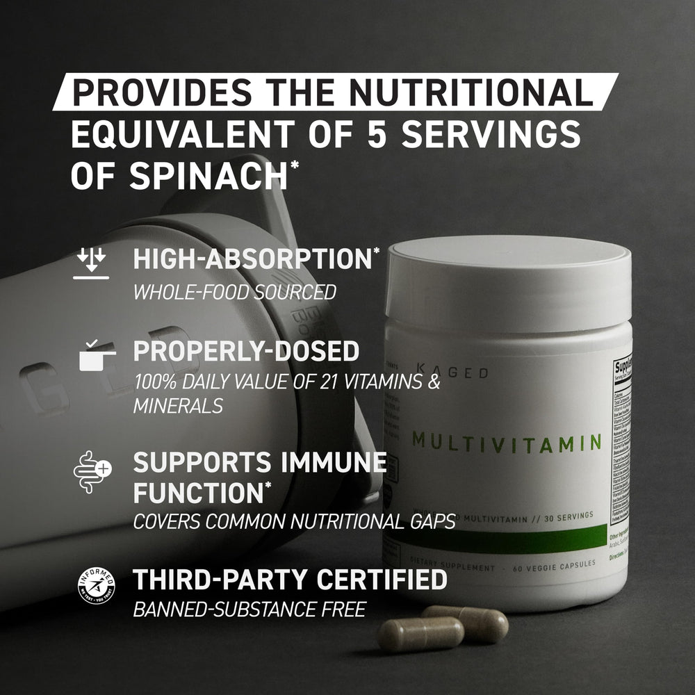 Kaged multivitamin detalle de cápsula que resalta origen vegetal