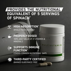 Kaged multivitamin detalle de cápsula que resalta origen vegetal