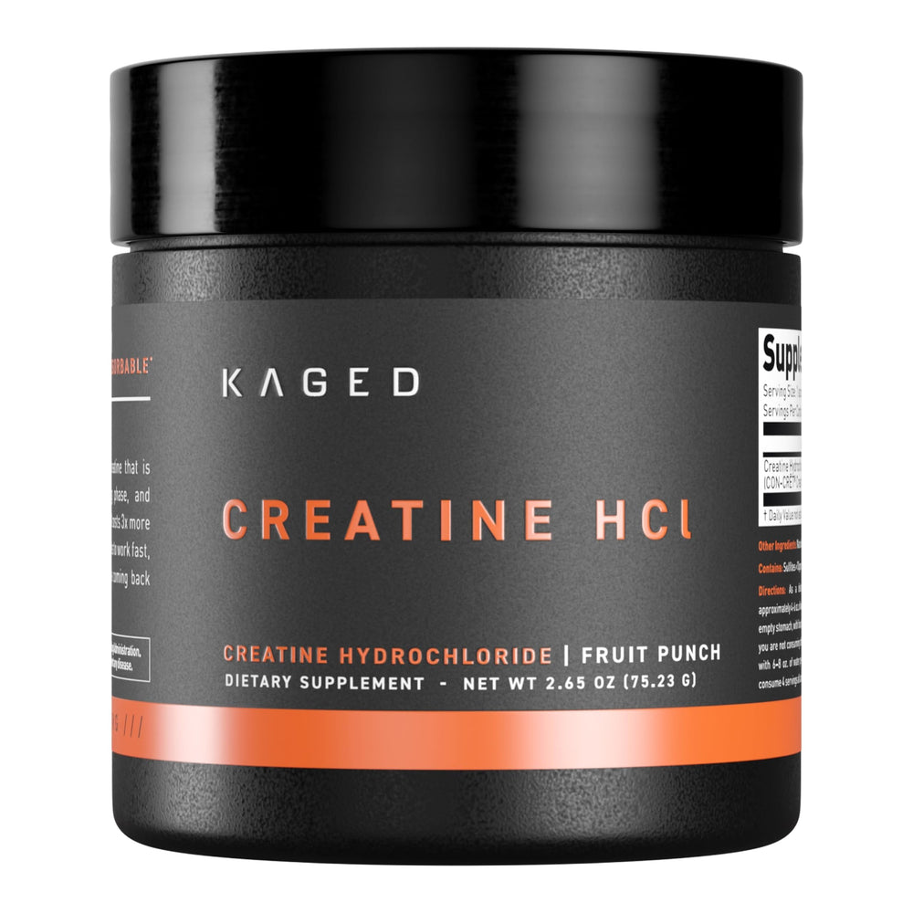 Kaged envase frontal mostrando creatine HCl y beneficios de solubilidad