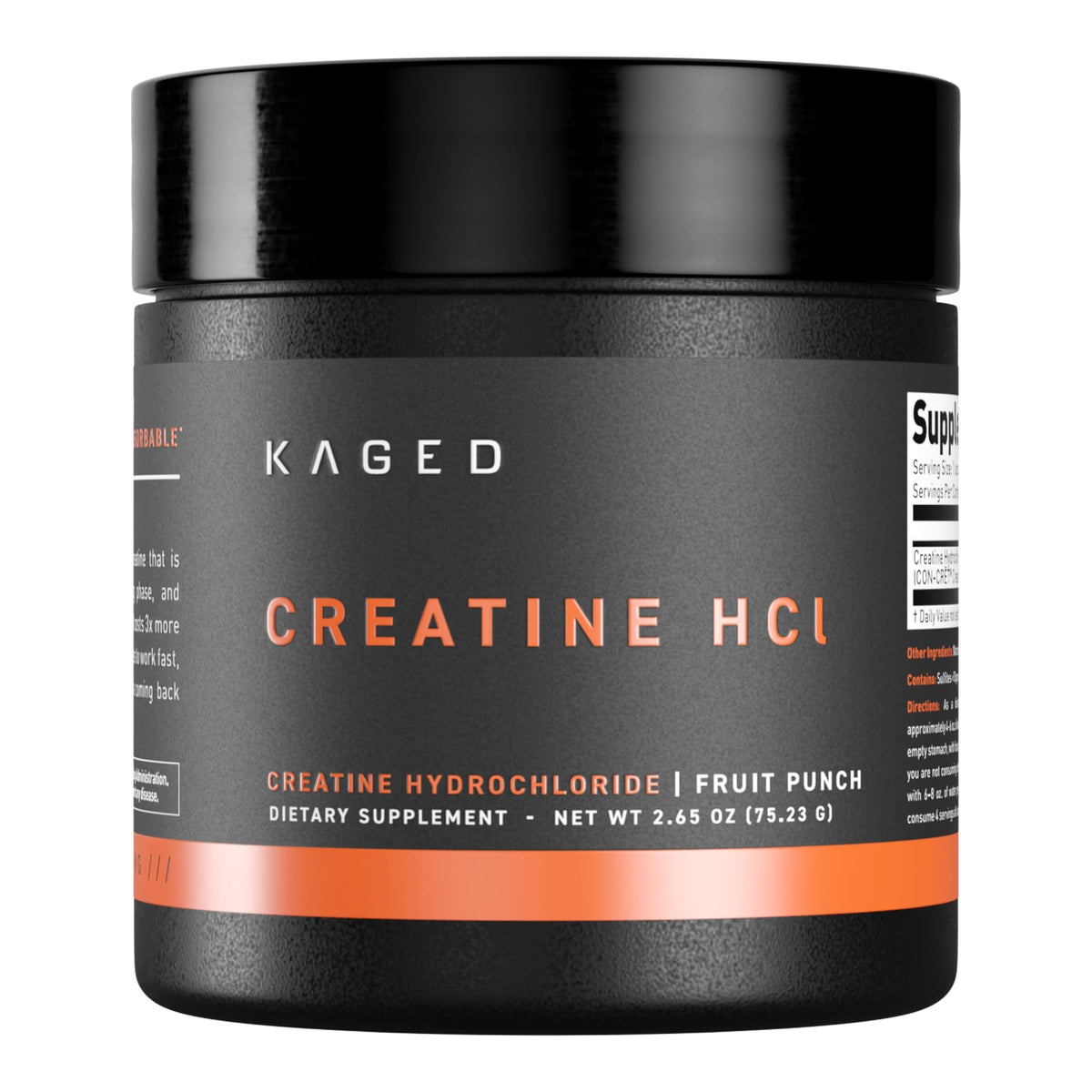 Kaged envase frontal mostrando creatine HCl y beneficios de solubilidad