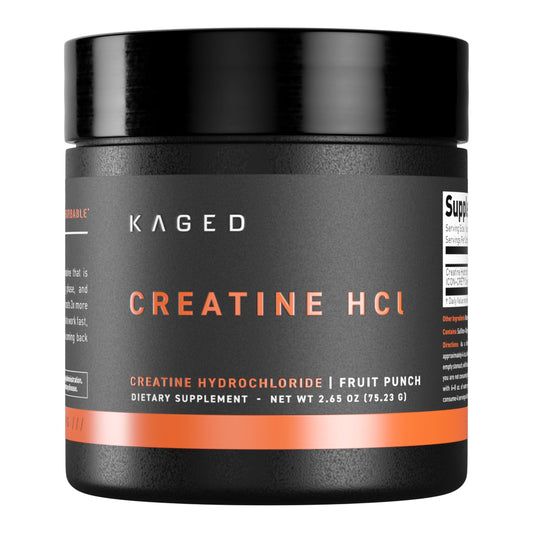 Kaged envase frontal mostrando creatine HCl y beneficios de solubilidad