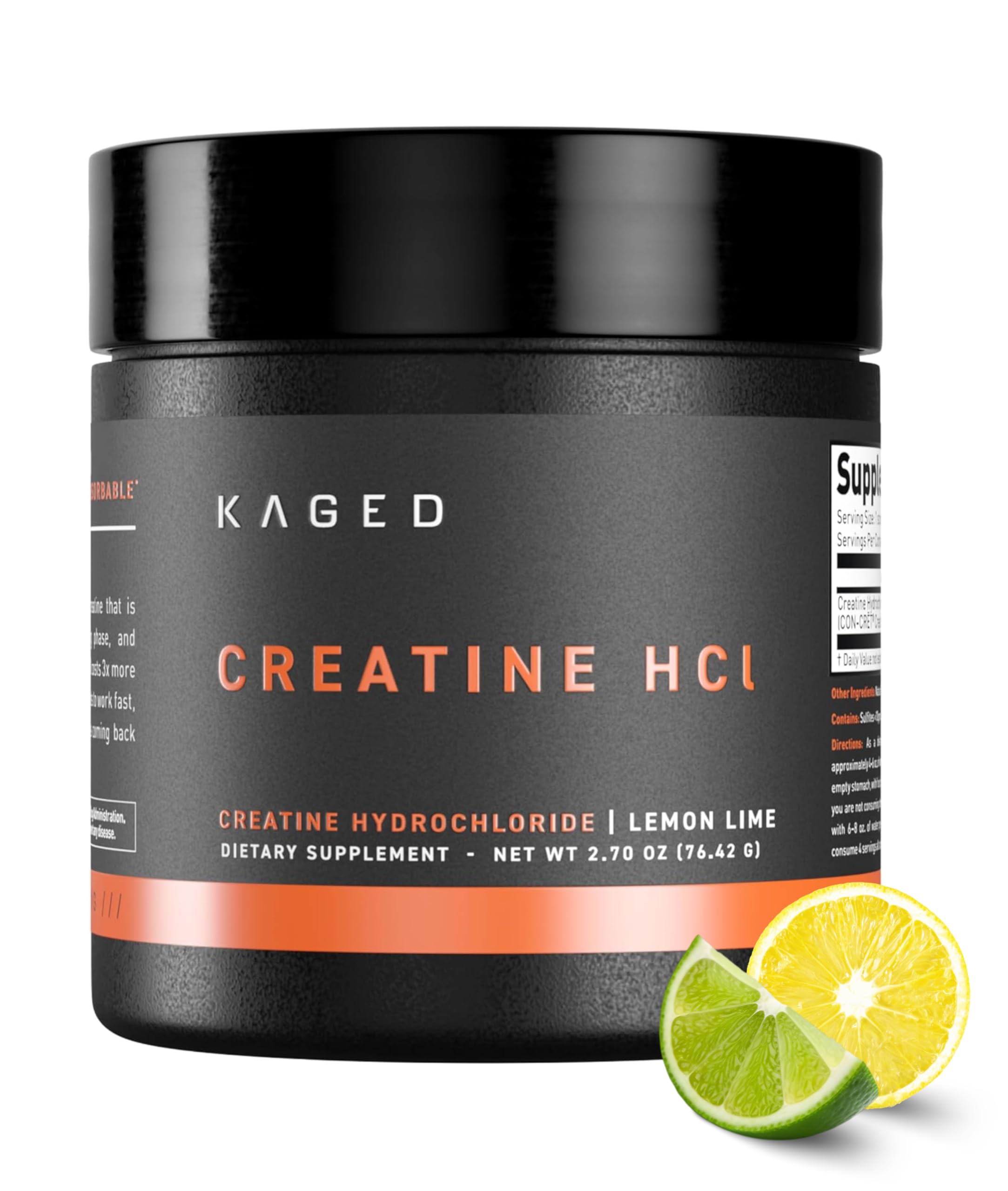 Kaged envase frontal que muestra creatina HCl y conveniencia