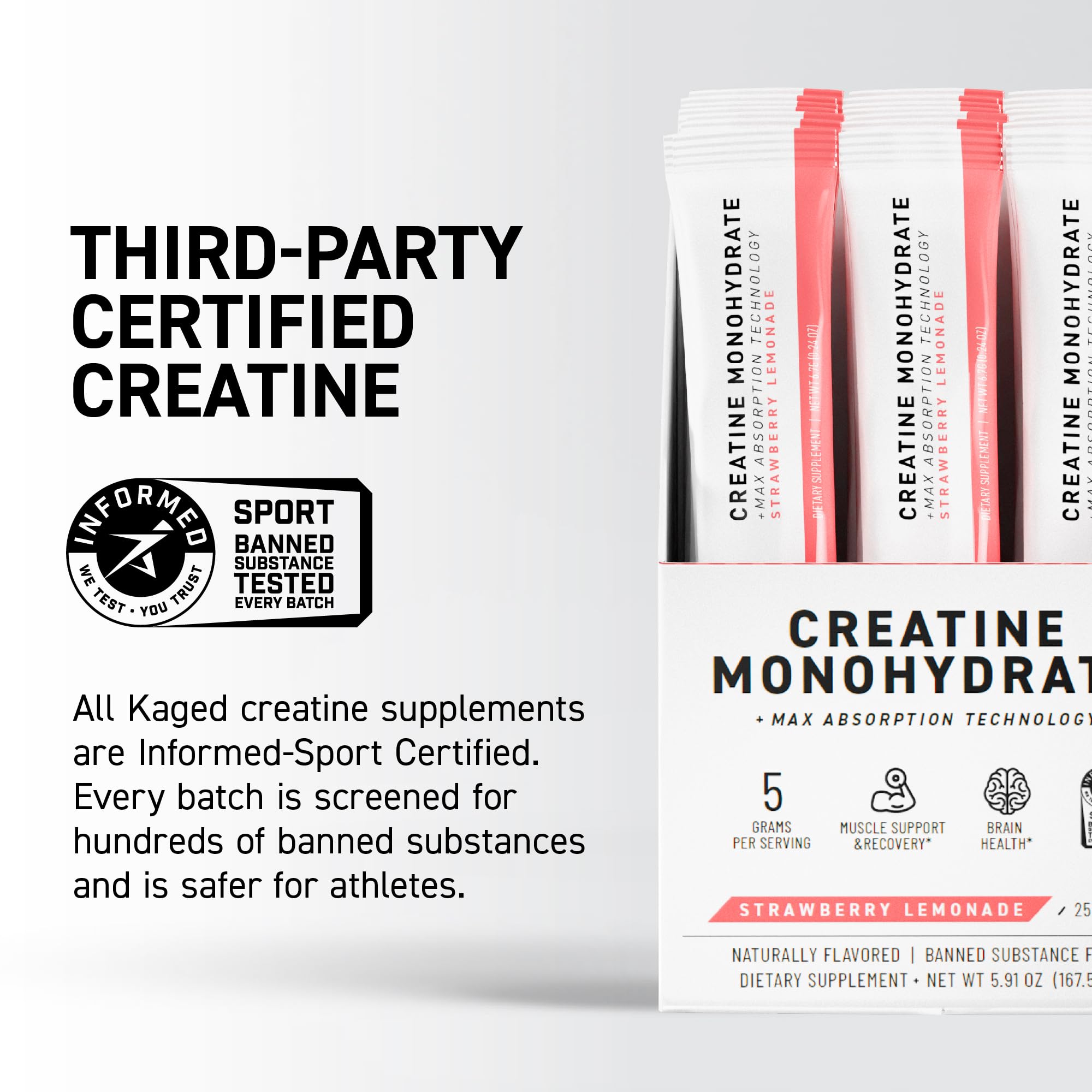 Kaged creatine sobre en mano demostrando portabilidad y conveniencia