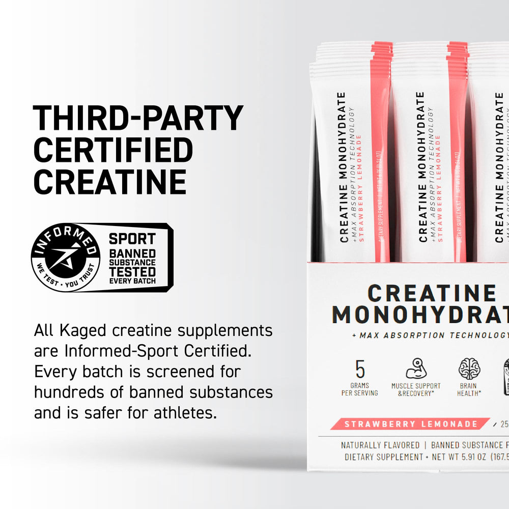 Kaged creatine sobre en mano demostrando portabilidad y conveniencia