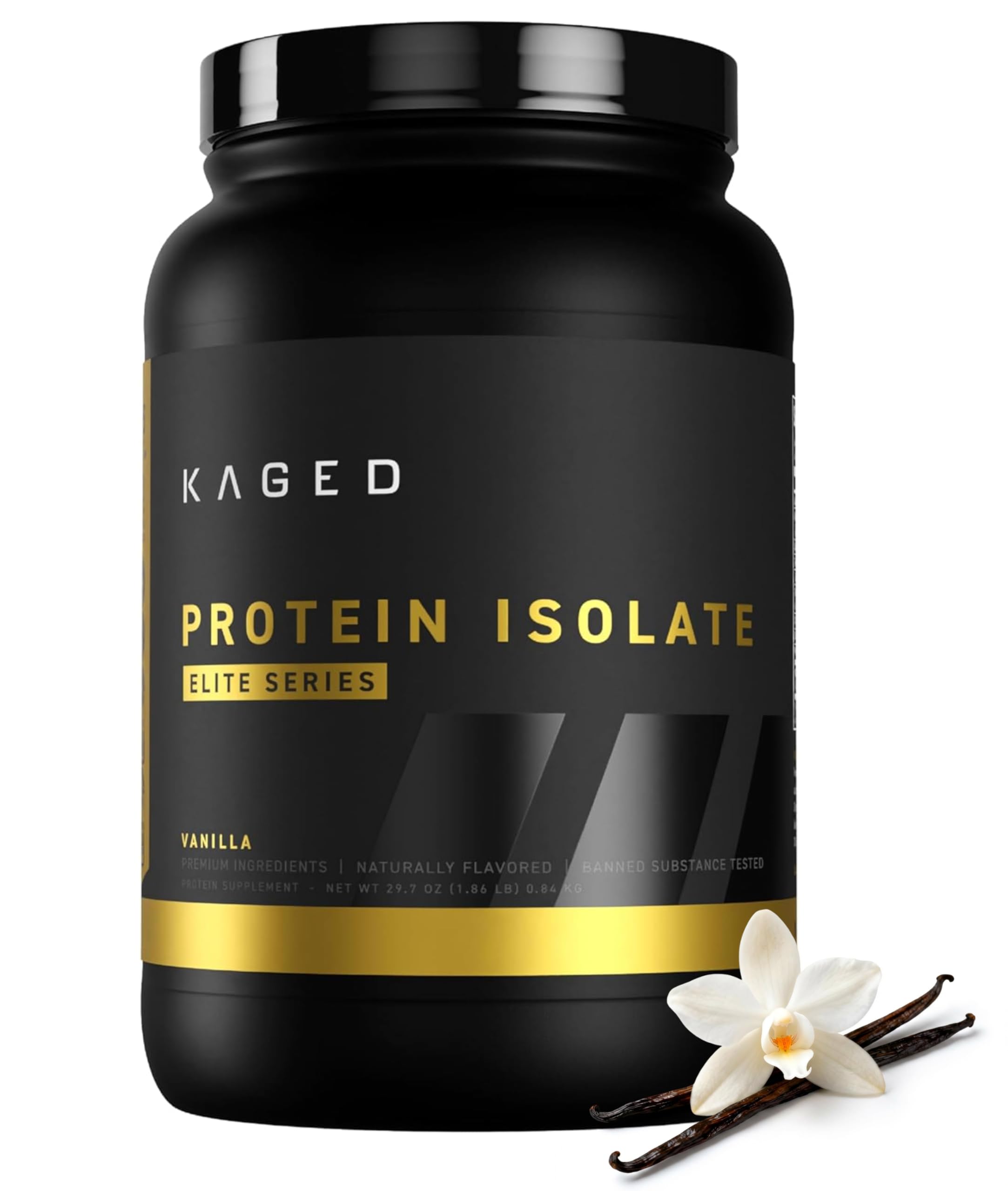 kaged envase frontal sabor vainilla mostrando etiqueta y beneficio proteína pura