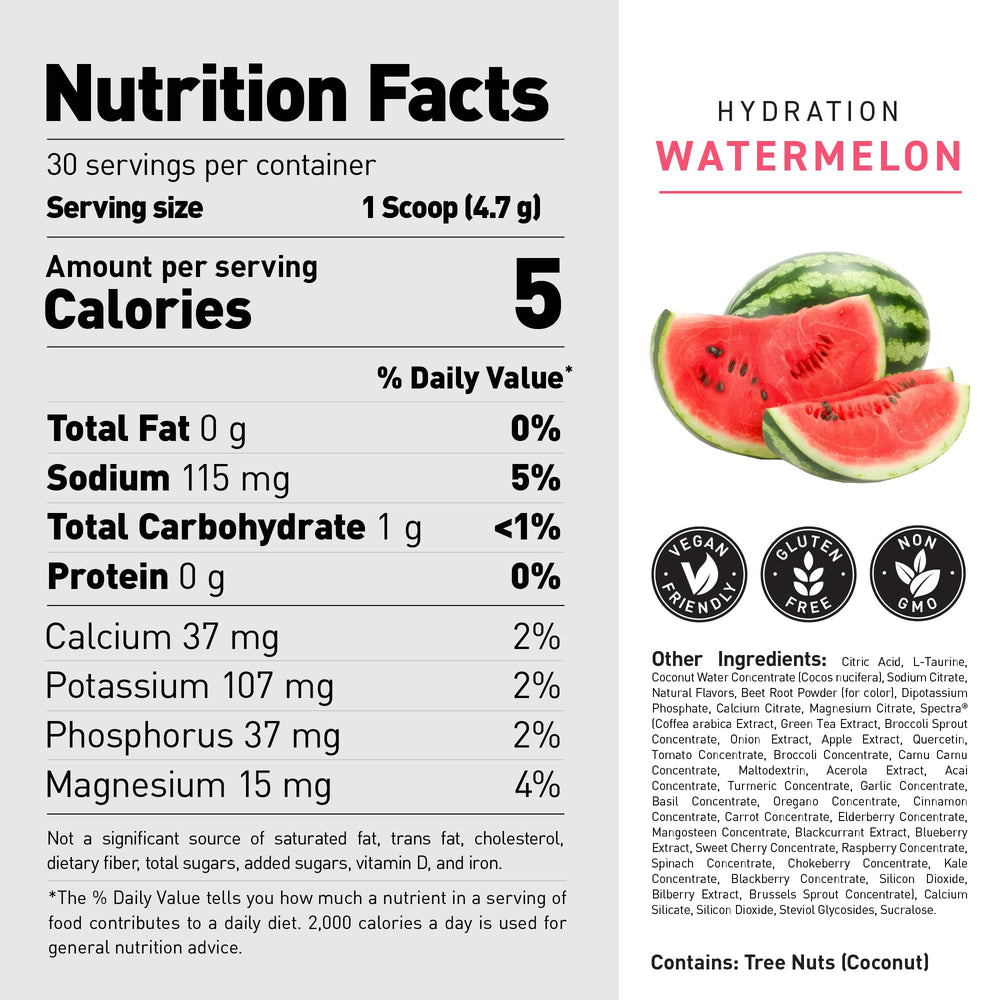Kaged etiqueta con lista de ingredientes destacando electrolitos y antioxidantes