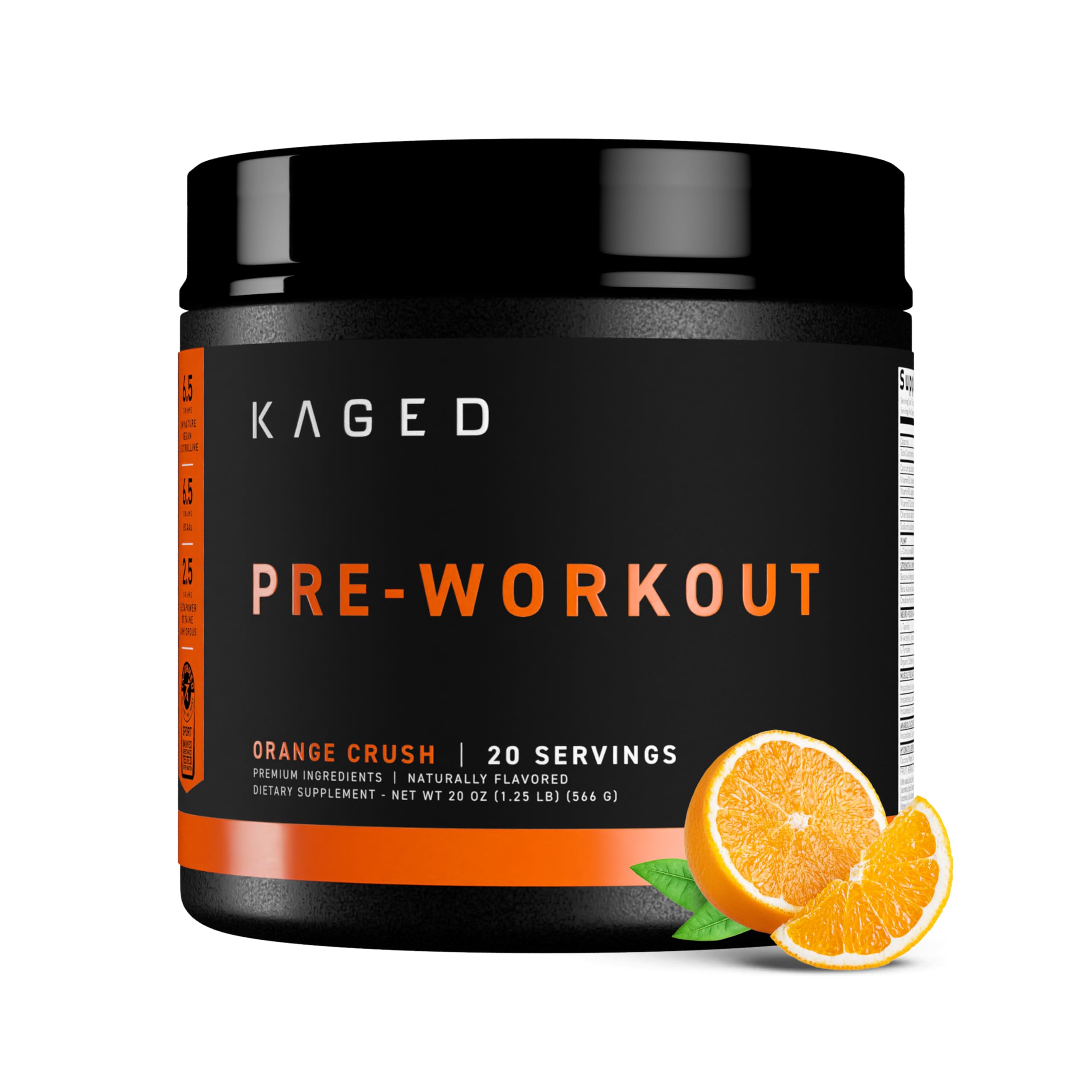 Kaged envase frontal Orange Crush mostrando etiqueta clara y beneficios