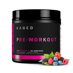 Kaged frasco frontal con diseño y sabor Berry Blast mostrando el envase