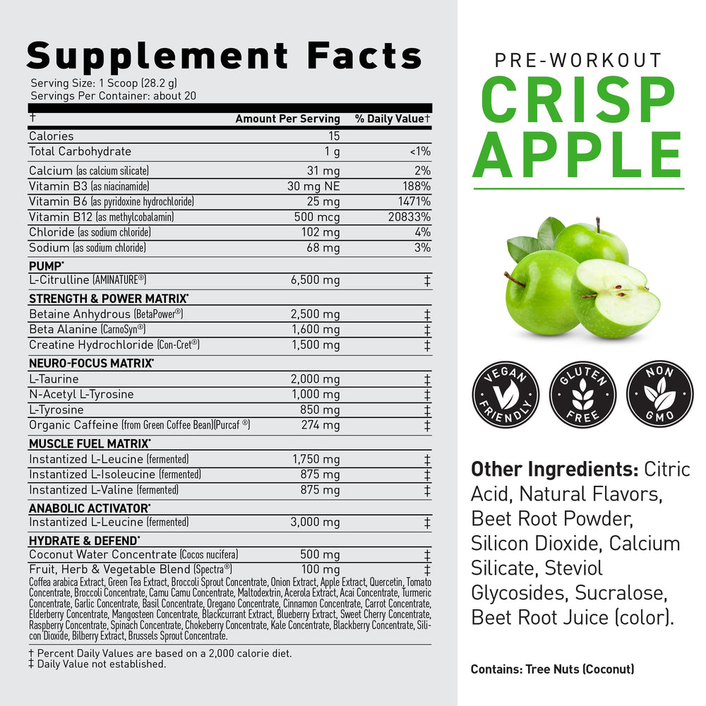 Kaged Pre-Kaged lata abierta sabor Krisp Apple invitando a consumir con confianza