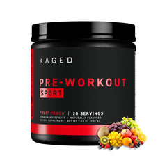 Kaged paquete frontal mostrando la marca y sabor Fruit Punch, energía inmediata
