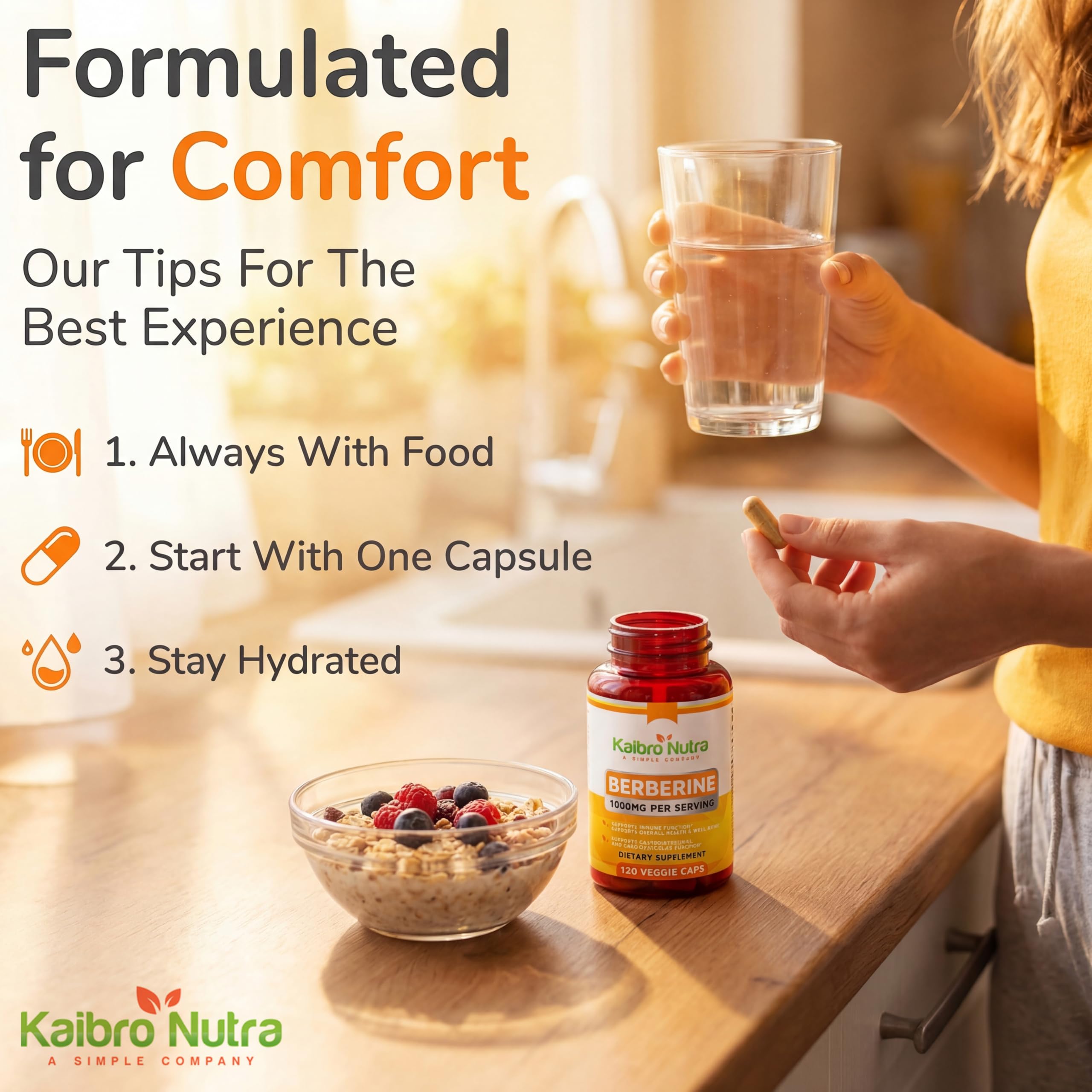 Kaibro Nutra cápsulas en mano destacando concentración de 1000 mg