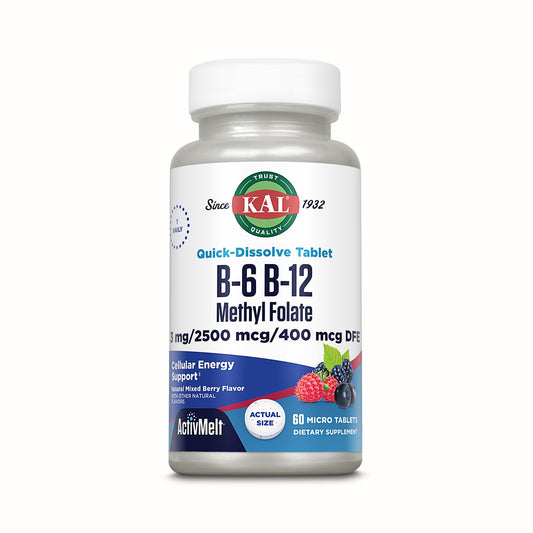 KAL ActivMelt frente del empaque mostrando beneficios y sabor bayas