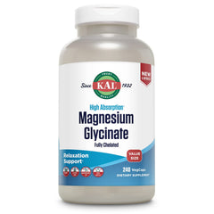 KAL envase frontal del Magnesium Glycinate mostrando marca y beneficio de alta absorción