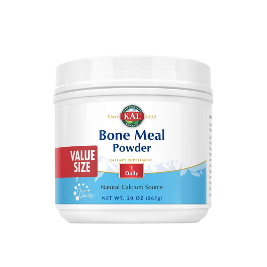 KAL envase frontal del Bone Meal Powder mostrando el tamaño y etiquetado