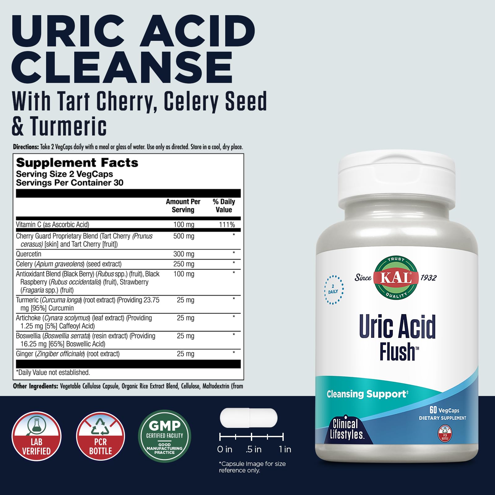Cápsula vegetal KAL Uric Acid Flush en primer plano destacando textura