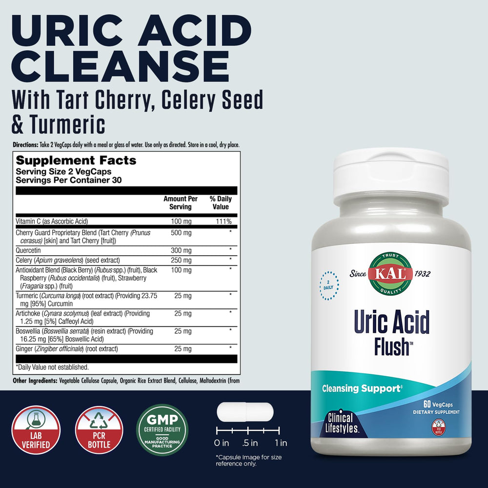 Cápsula vegetal KAL Uric Acid Flush en primer plano destacando textura