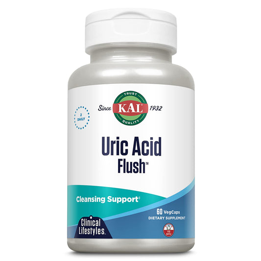 Frasco KAL Uric Acid Flush frontal mostrando etiqueta y envase PCR