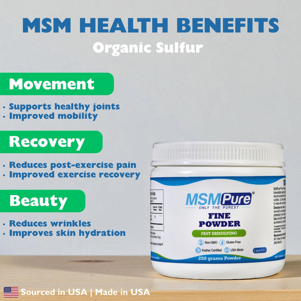 KALA HEALTH polvo fino de MSM mostrando textura disoluble