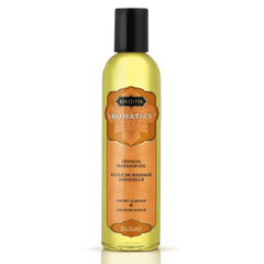 Kama Sutra frente del envase de aceite de masaje almendra dulce, presentación 8 oz beneficios de aromatizar