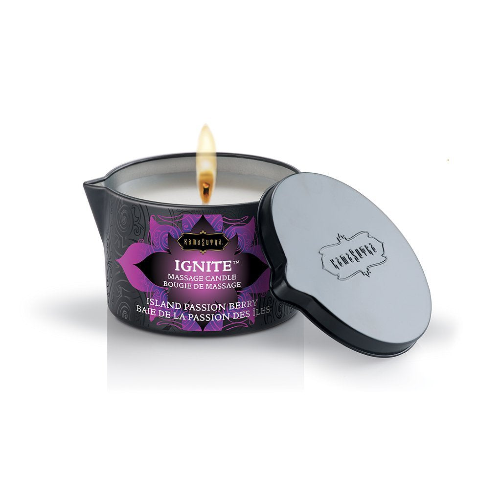 KAMA SUTRA vela frontal muestra empaque y aroma para relajación