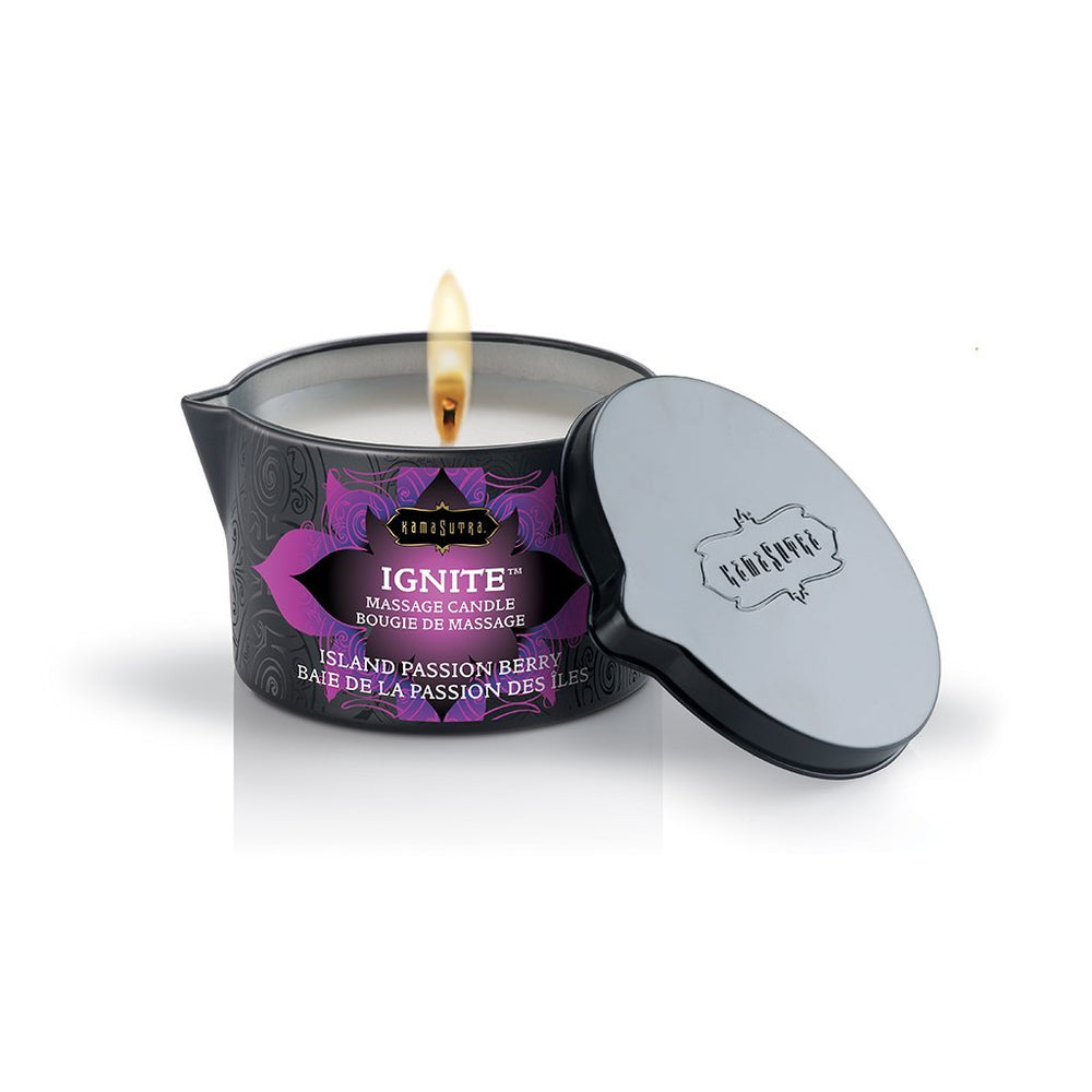 KAMA SUTRA vela frontal muestra empaque y aroma para relajación