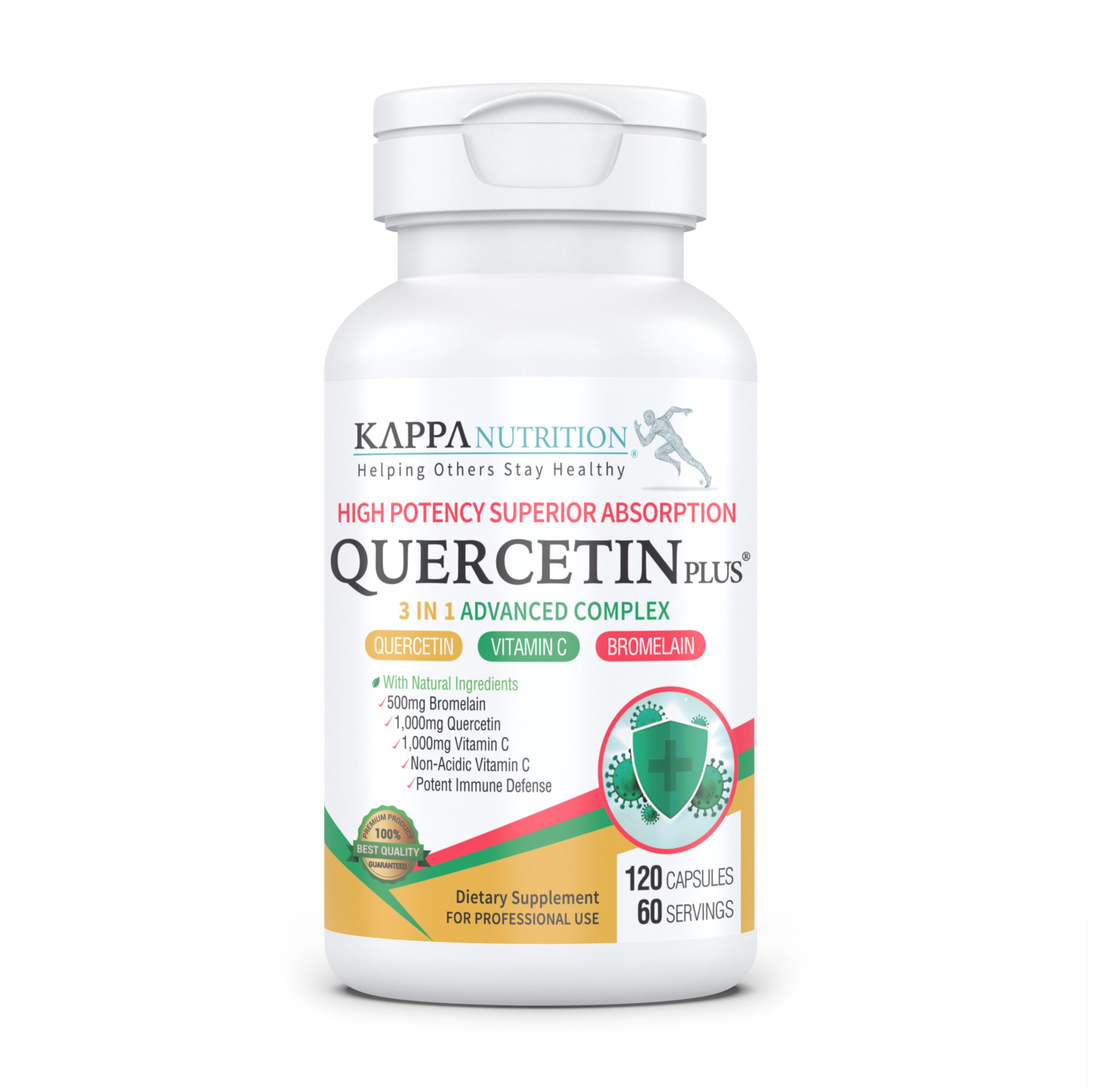KAPPA NUTRITION envase frontal mostrando QUERCETIN PLUS y beneficios visibles