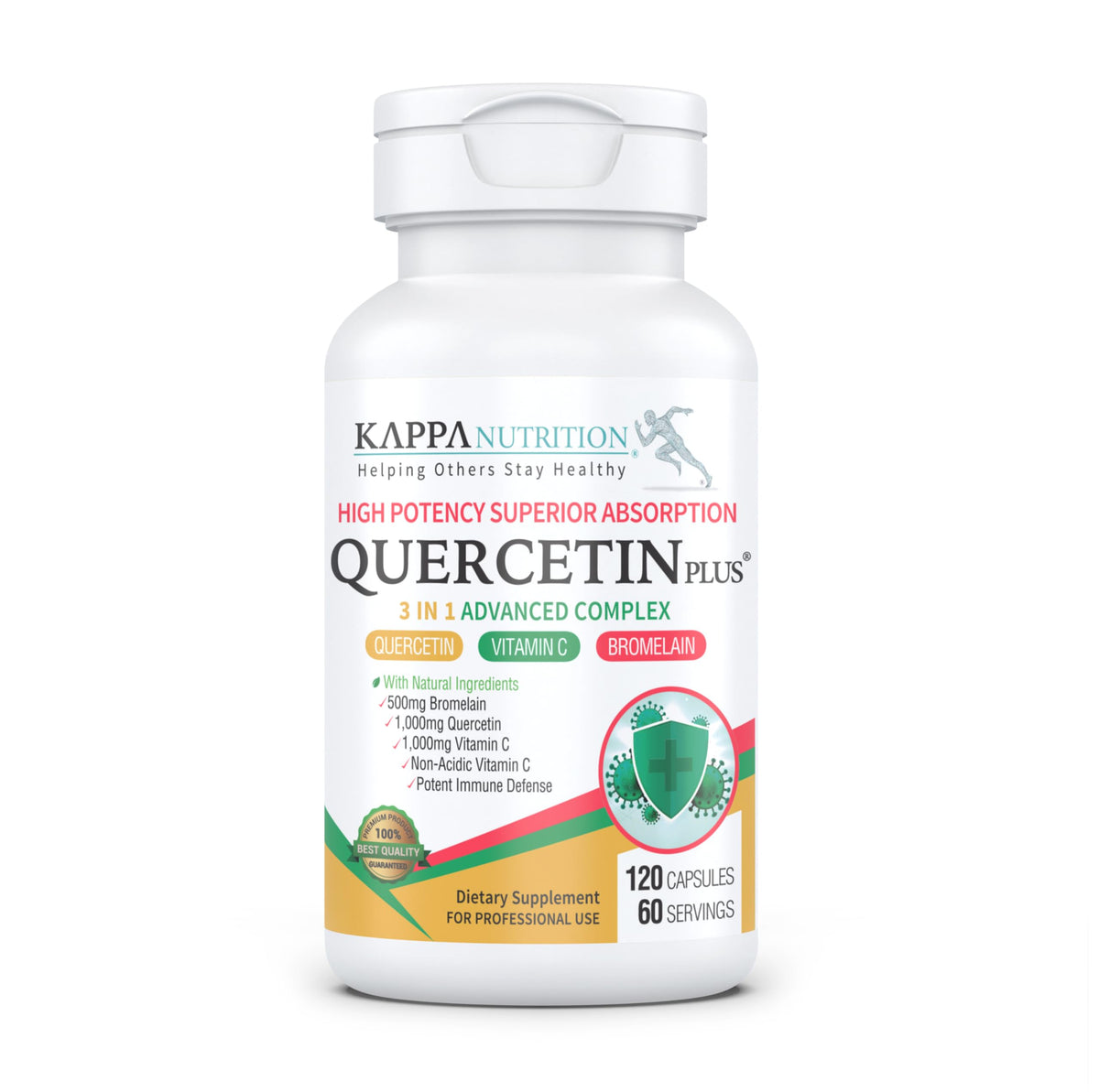 KAPPA NUTRITION envase frontal mostrando QUERCETIN PLUS y beneficios visibles