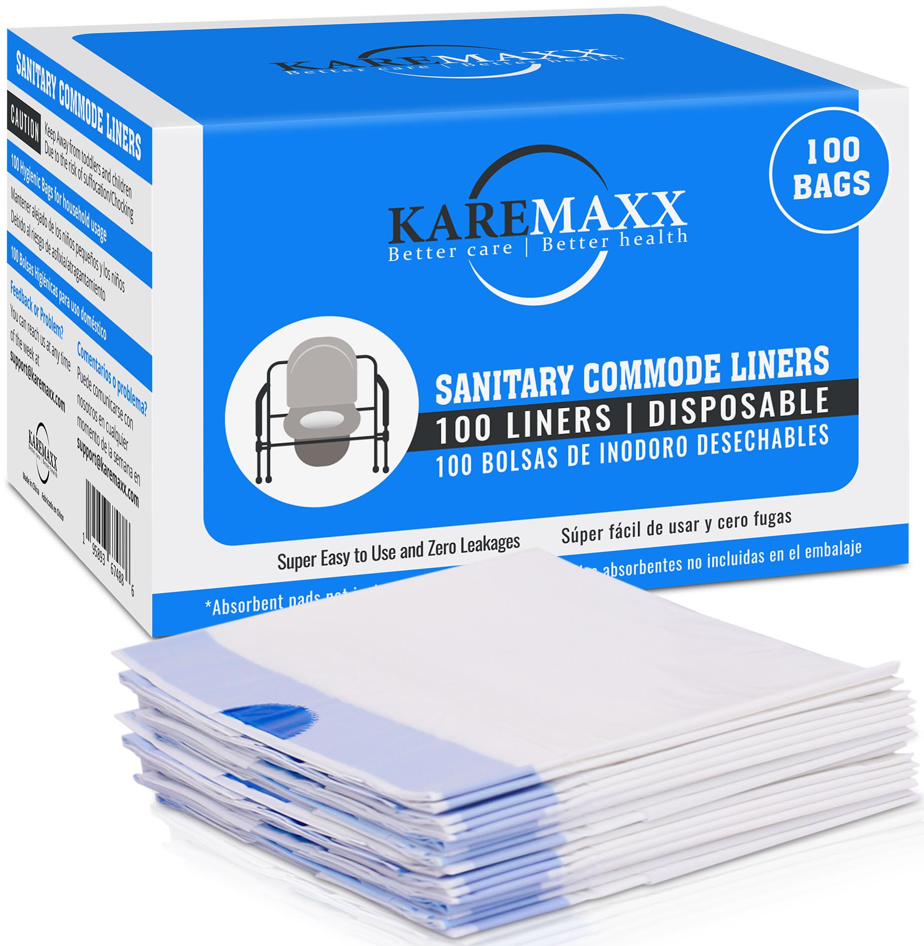 KAREMAXX caja frontal con 100 bolsas mostrando conveniencia y ahorro