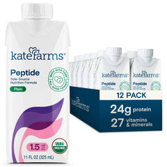 Kate Farms vista frontal del cartón mostrando la marca y beneficio nutricional
