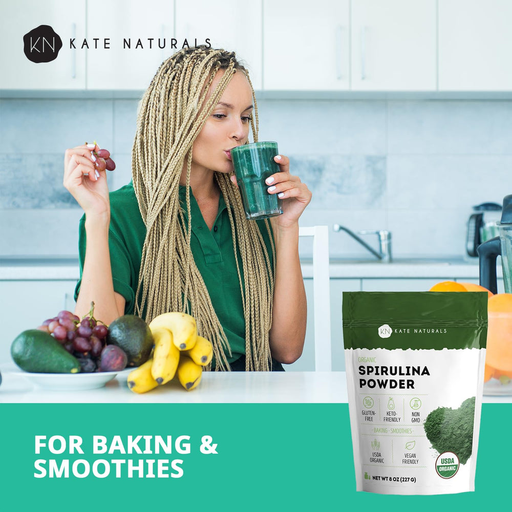 Kate Naturals batido con spirulina listo para beber y aporte nutritivo