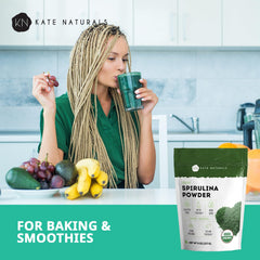 Kate Naturals batido con spirulina listo para beber y aporte nutritivo