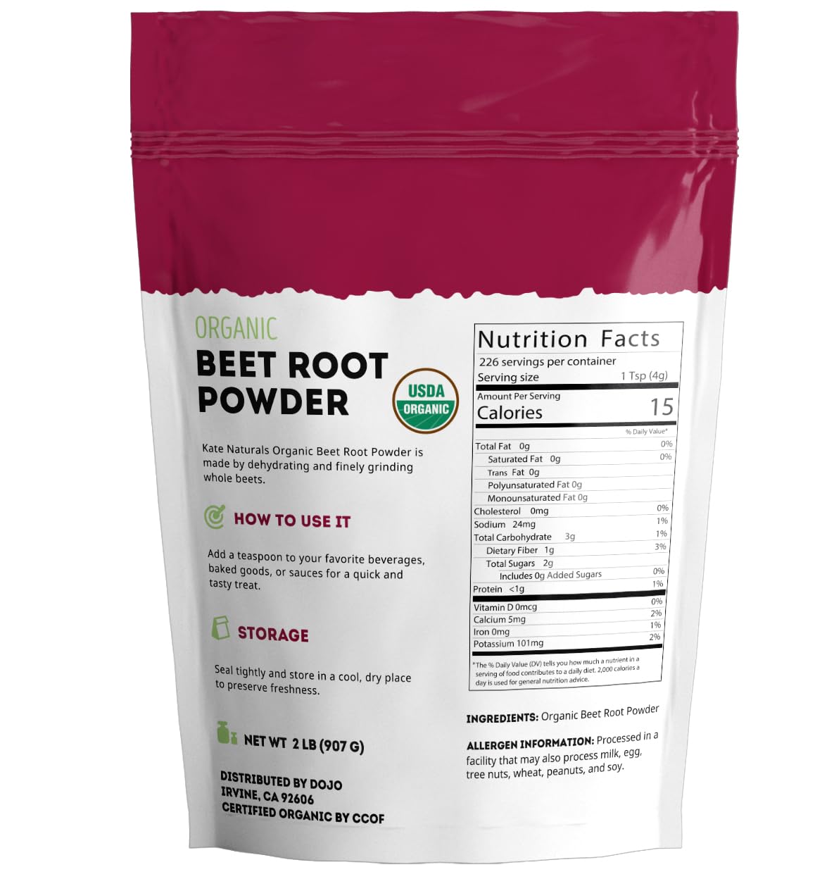 Kate Naturals etiqueta con certificación USDA Organic y Non-GMO visible