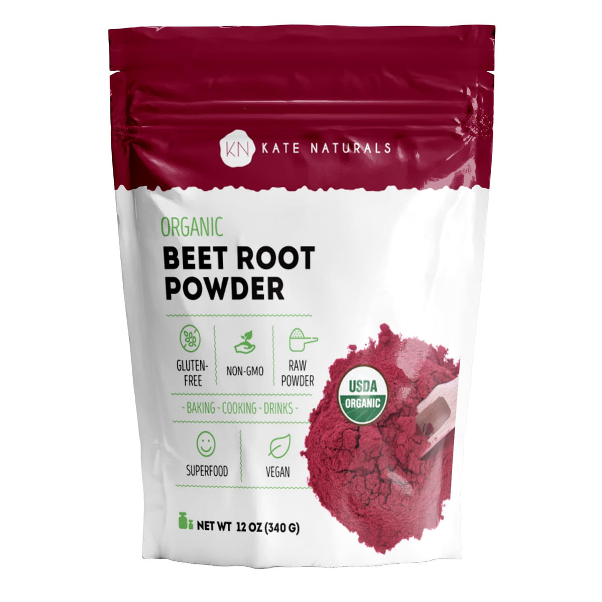Kate Naturals frente del envase mostrando 12oz y uso diario