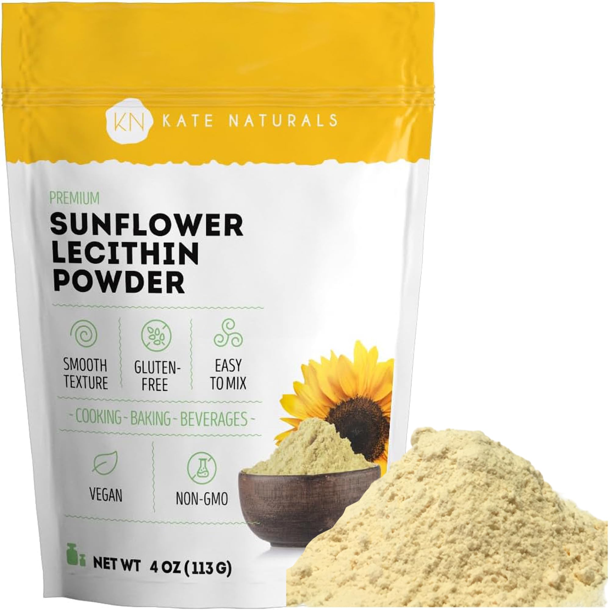 Kate Naturals frente del empaque mostrando tamaño y marca para almacenamiento fácil