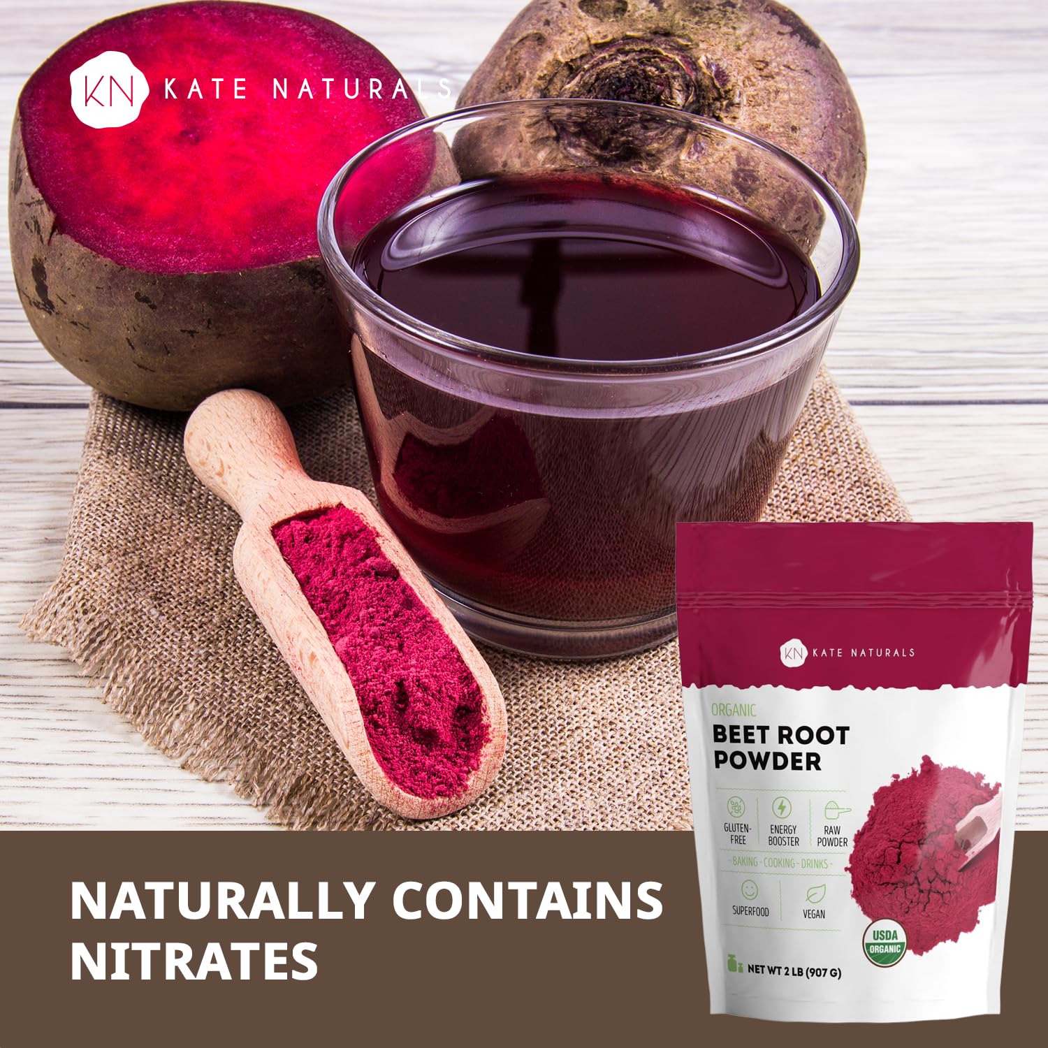 Kate Naturals textura fina del polvo de remolacha para mezclar fácilmente