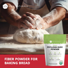Masa de pan keto con psyllium Kate Naturals demostrando estructura y humedad en horneado
