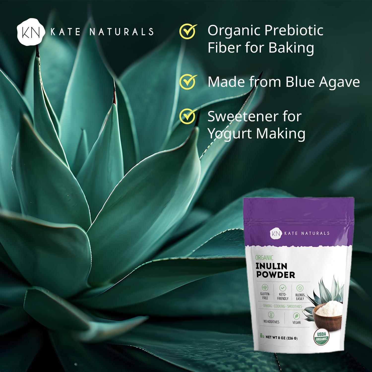 Textura del polvo de Kate Naturals en close-up, muestra solubilidad y finura