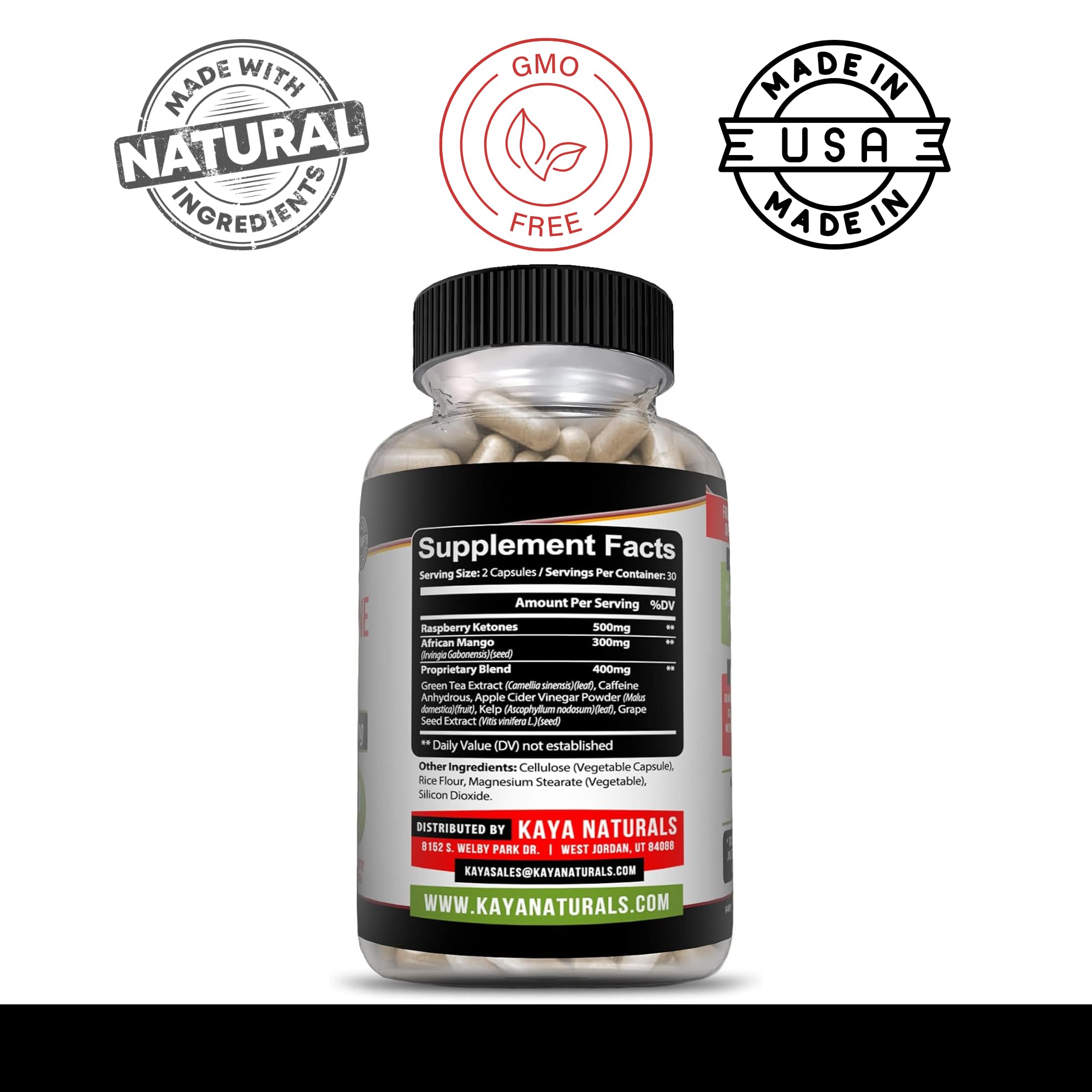 Kaya Naturals etiqueta con lista de ingredientes y certificaciones claras